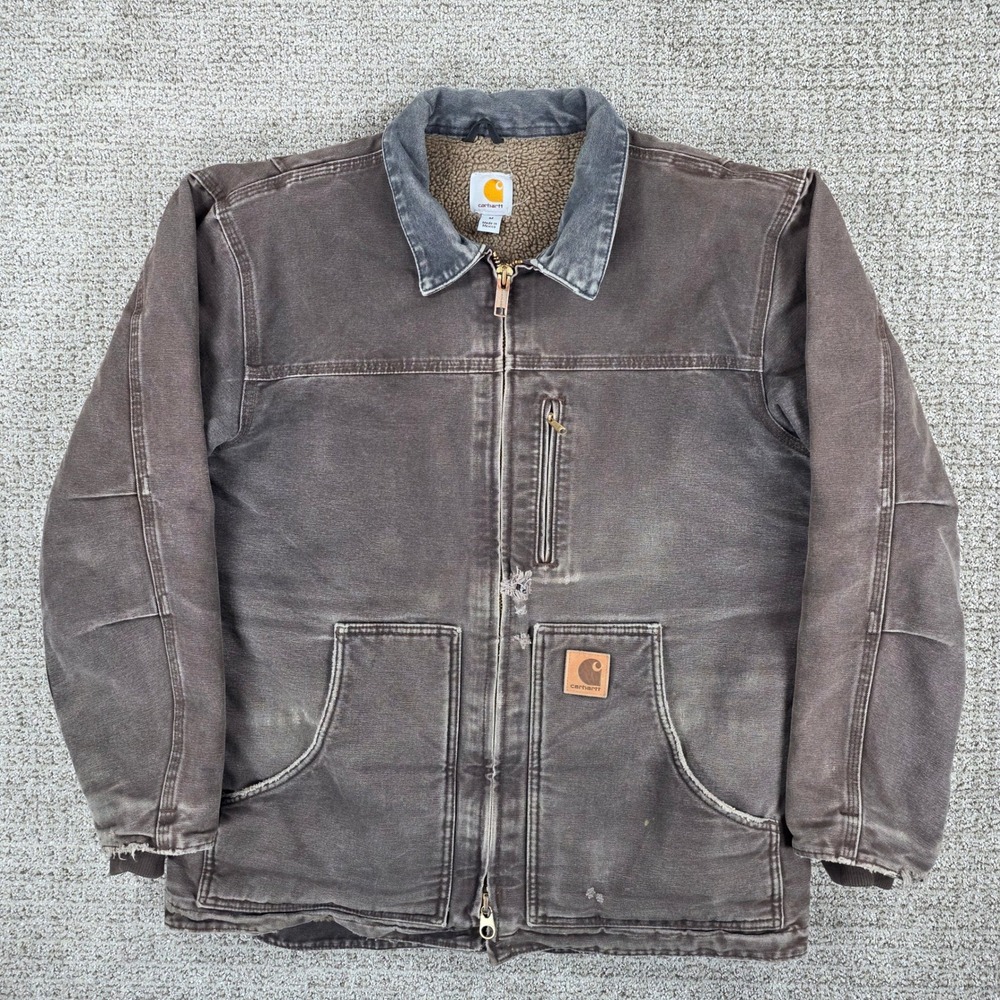 Carhartt C61 DKB Sandstone Ridge Coat Dark Brown Sherpa Lined Mens Medium Reg